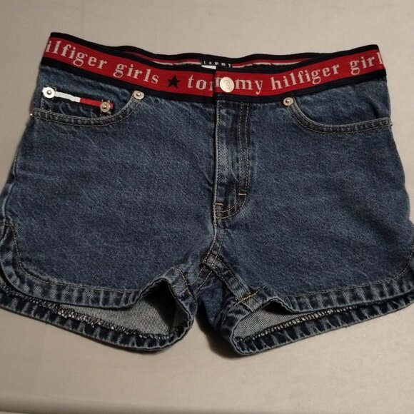 VINTAGE Tommy Hilfiger Big Girls Denim Jean Shorts Size 8 NAME SPELL OUT WAIST - Picture 1 of 4